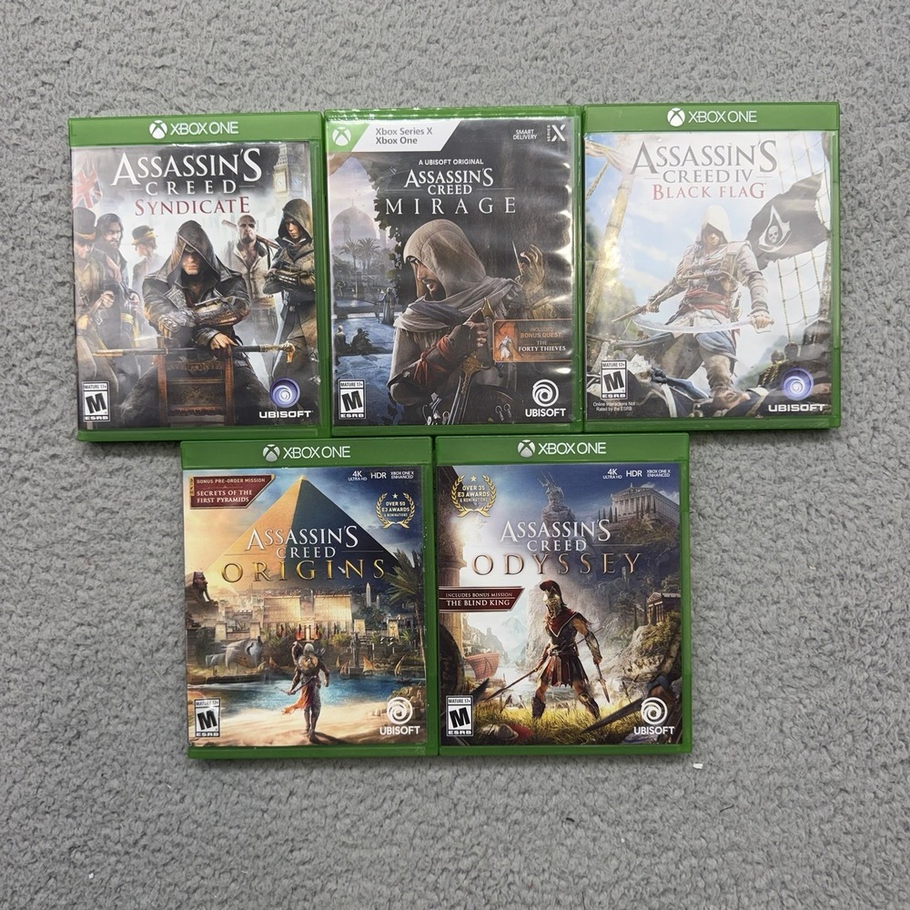Assassin's Creed 5-Game Lot Xbox One Mirage Odyssey Origins Syndicate Black Flag